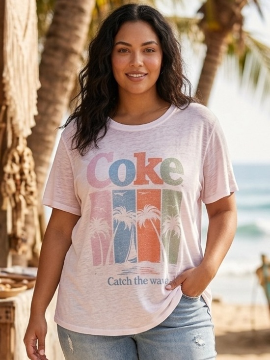 Coca Cola Tops - COCA-COLA Coke SummerBurnout Graphic Tee XXL 23” p2p Ivory EUC